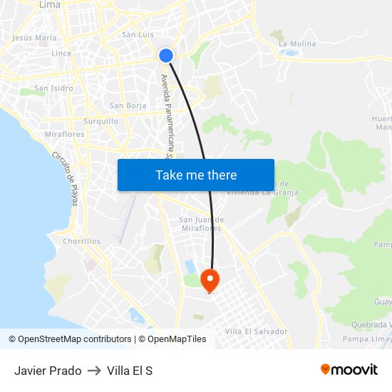 Javier Prado to Villa El S map