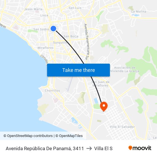 Avenida República De Panamá, 3411 to Villa El S map