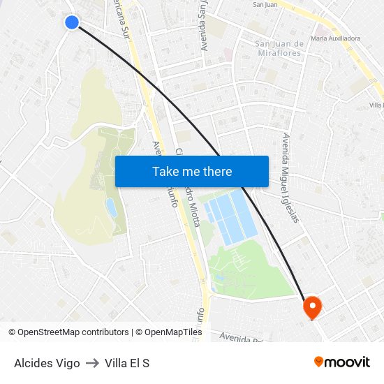 Alcides Vigo to Villa El S map