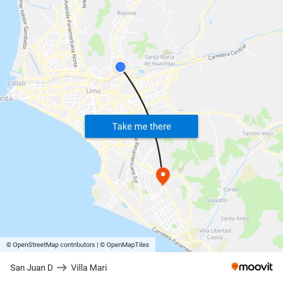 San Juan D to Villa Mari map