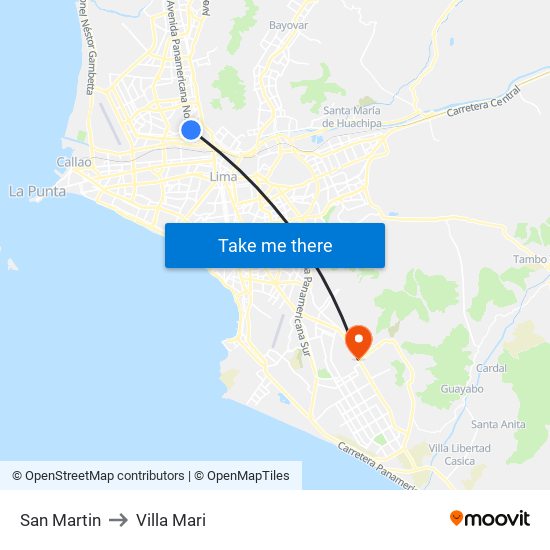 San Martin to Villa Mari map