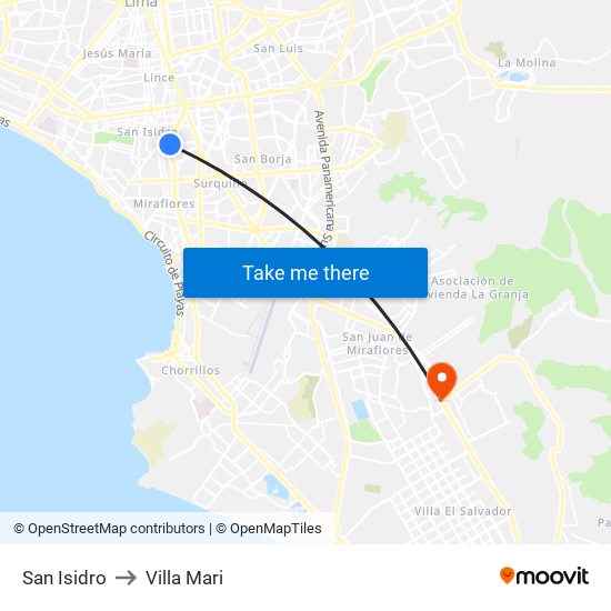 San Isidro to Villa Mari map