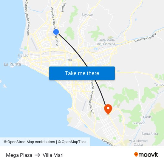 Mega Plaza to Villa Mari map