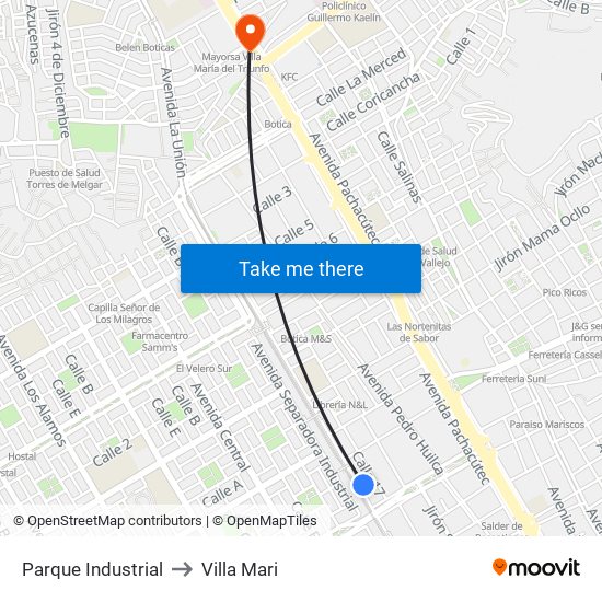 Parque Industrial to Villa Mari map