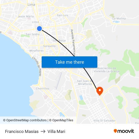 Francisco Masías to Villa Mari map