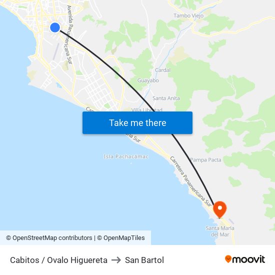 Cabitos / Ovalo Higuereta to San Bartol map