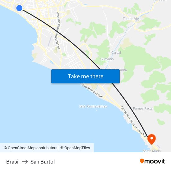 Brasil to San Bartol map