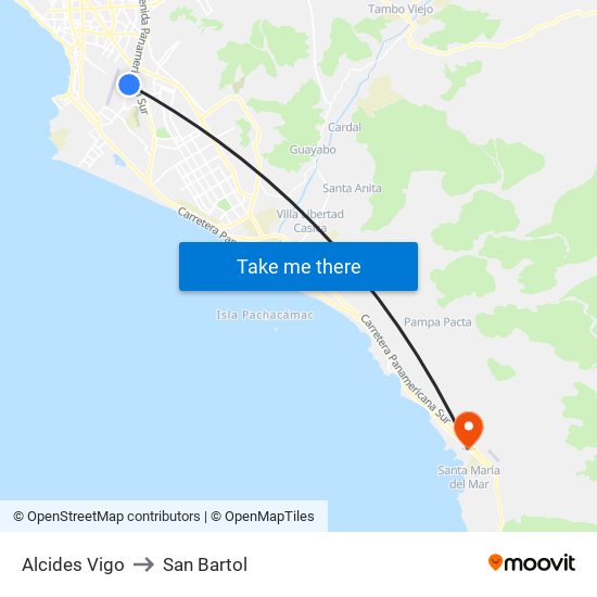 Alcides Vigo to San Bartol map