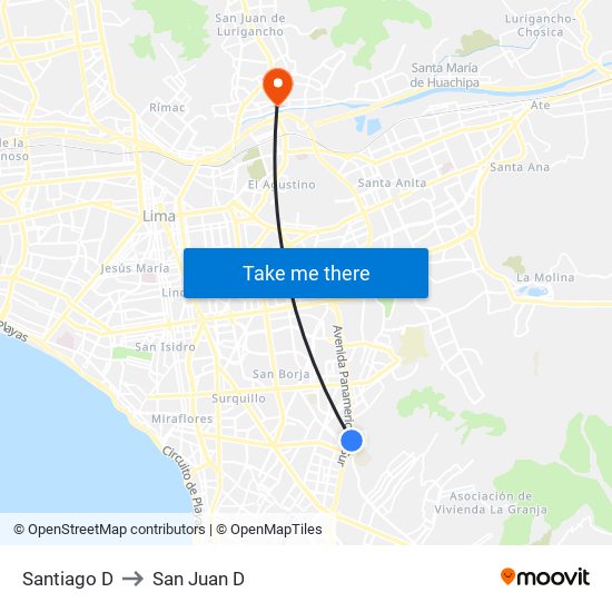Santiago D to San Juan D map