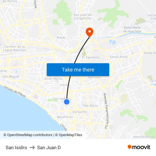 San Isidro to San Juan D map