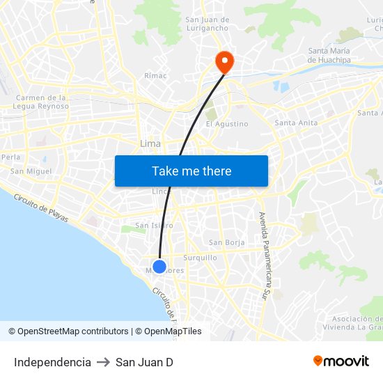 Independencia to San Juan D map