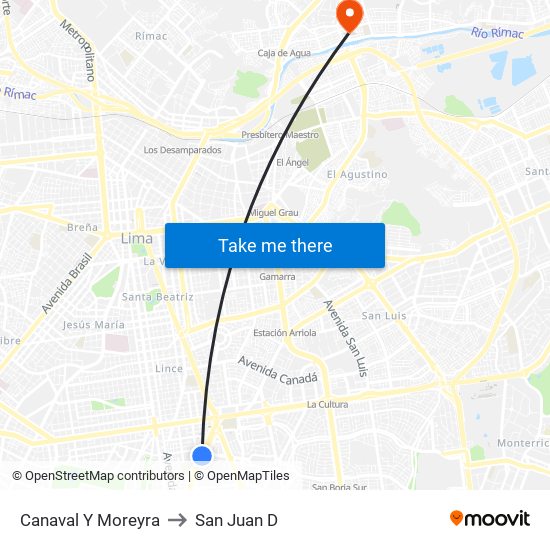 Canaval Y Moreyra to San Juan D map