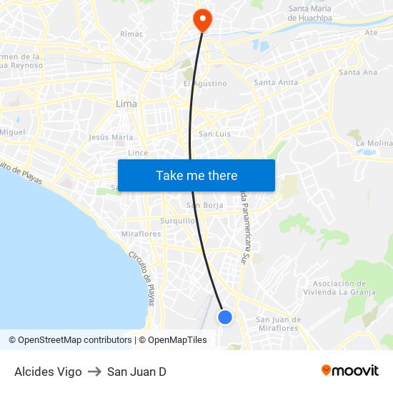 Alcides Vigo to San Juan D map