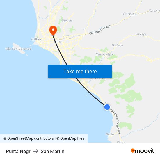 Punta Negr to San Martin map