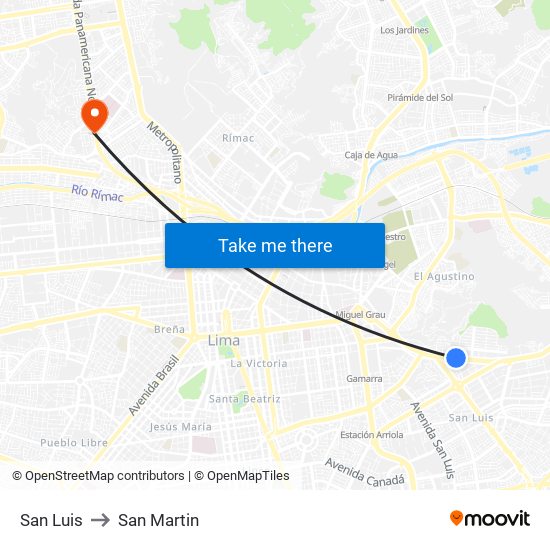 San Luis to San Martin map