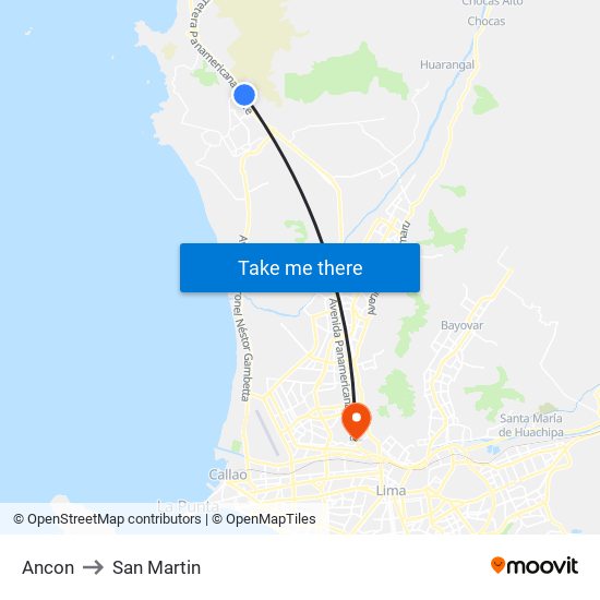 Ancon to San Martin map