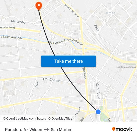 Paradero A - Wilson to San Martin map