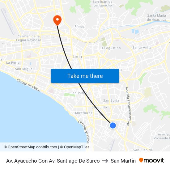 Av. Ayacucho Con Av. Santiago De Surco to San Martin map