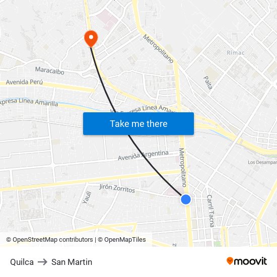 Quilca to San Martin map