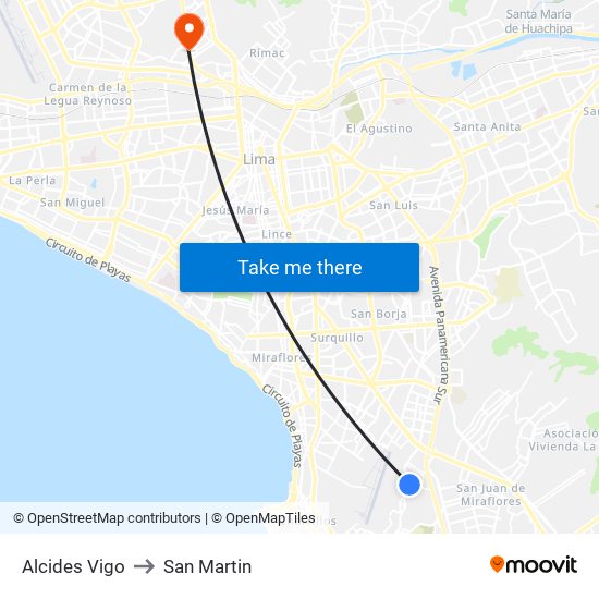 Alcides Vigo to San Martin map