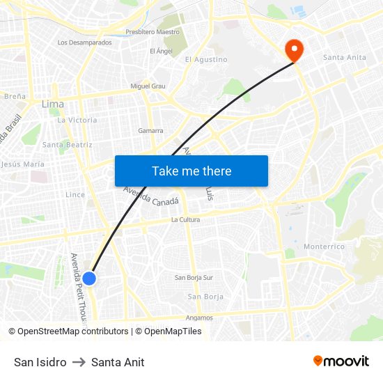 San Isidro to Santa Anit map