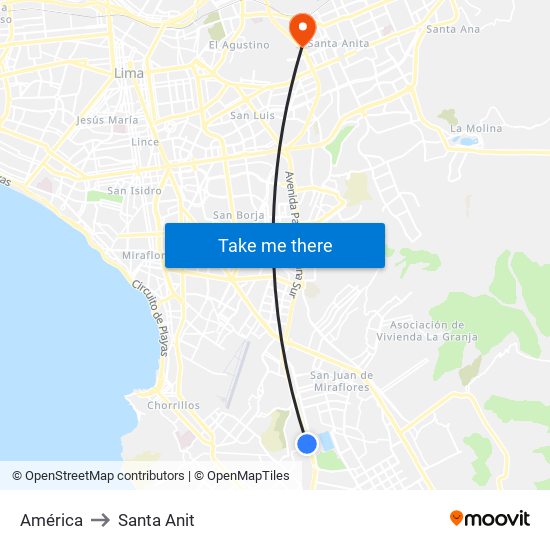 América to Santa Anit map