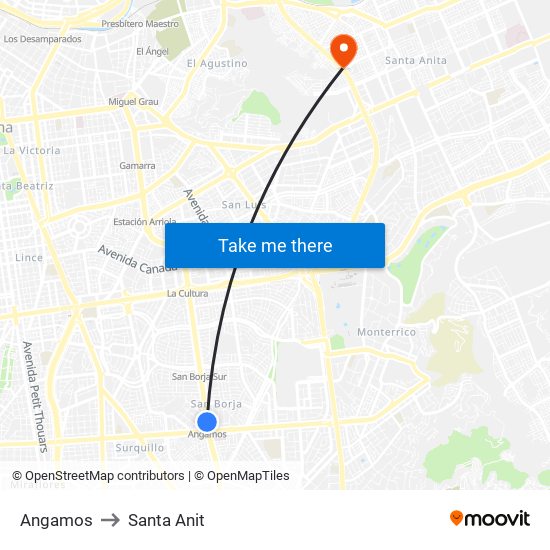Angamos to Santa Anit map