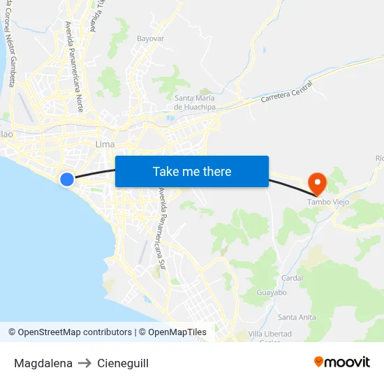 Magdalena to Cieneguill map