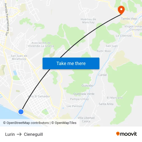 Lurin to Cieneguill map