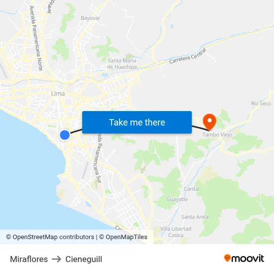 Miraflores to Cieneguill map