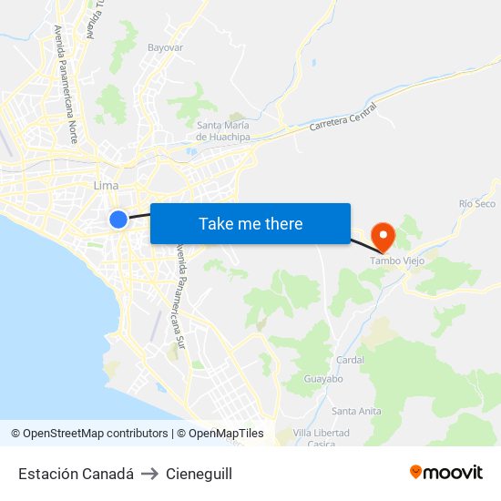 Estación Canadá to Cieneguill map