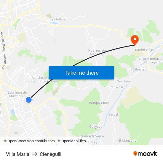 Villa Maria to Cieneguill map