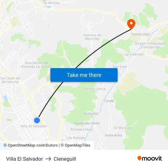Villa El Salvador to Cieneguill map