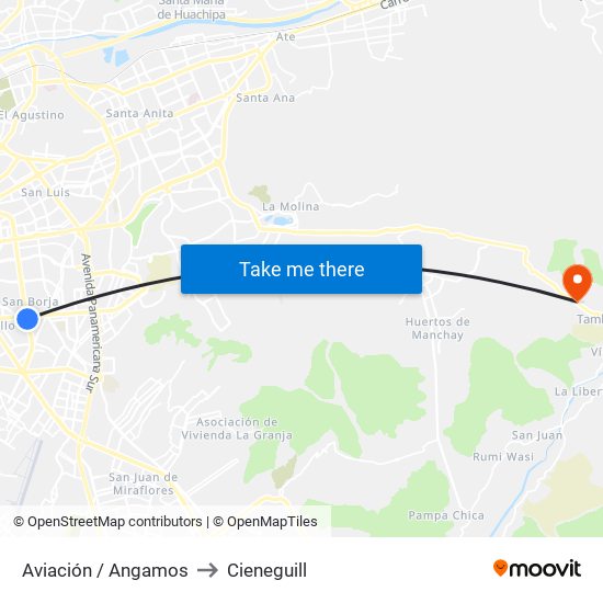 Aviación / Angamos to Cieneguill map