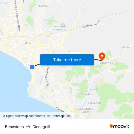 Benavides to Cieneguill map