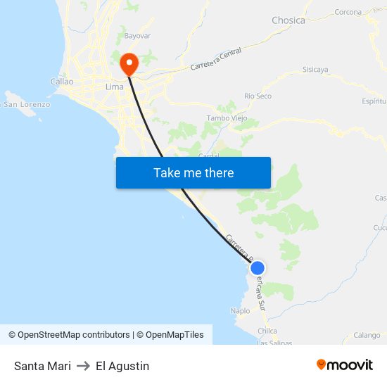 Santa Mari to El Agustin map