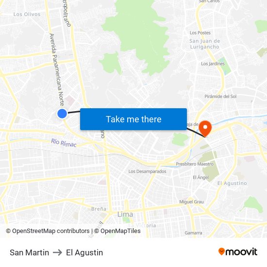 San Martin to El Agustin map