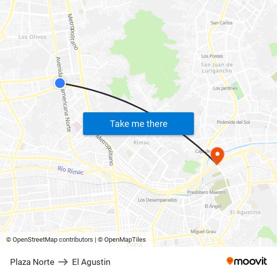 Plaza Norte to El Agustin map