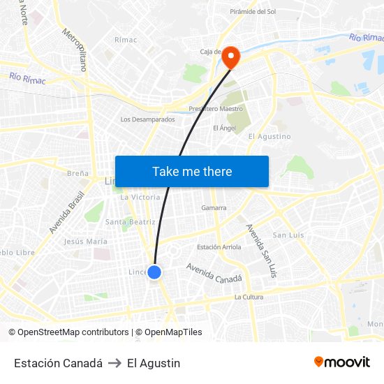 Estación Canadá to El Agustin map