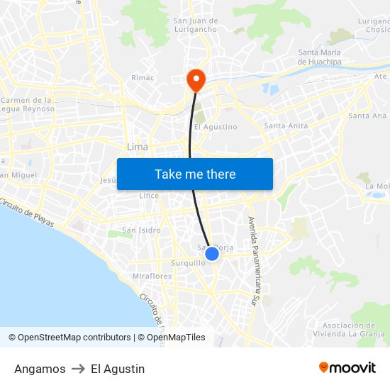 Angamos to El Agustin map