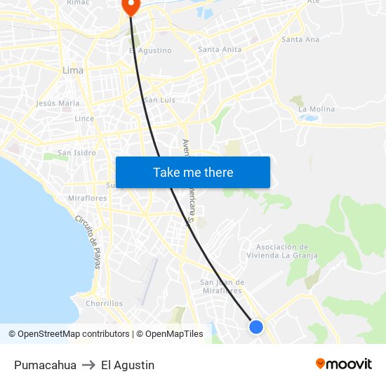 Pumacahua to El Agustin map