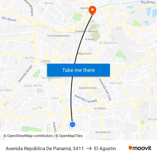 Avenida República De Panamá, 3411 to El Agustin map