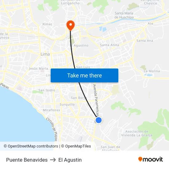 Puente Benavides to El Agustin map