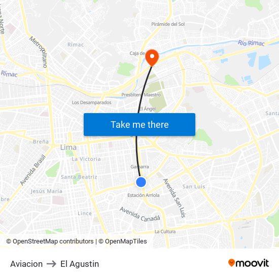 Aviacion to El Agustin map