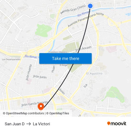 San Juan D to La Victori map