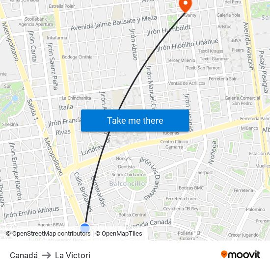 Canadá to La Victori map