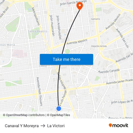 Canaval Y Moreyra to La Victori map