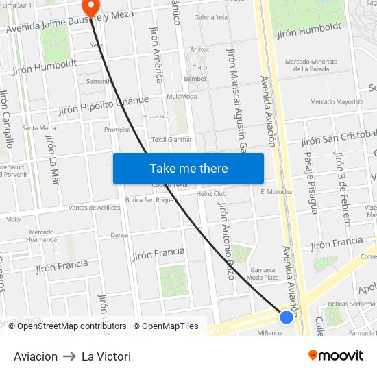 Aviacion to La Victori map