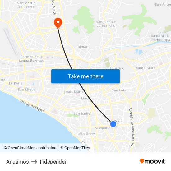 Angamos to Independen map