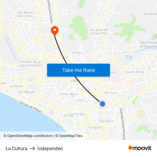 La Cultura to Independen map